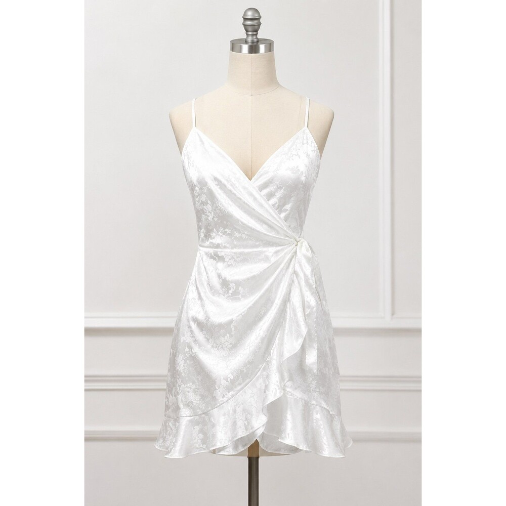 Lulus White Jacquard Mini Wrap Dress XS
